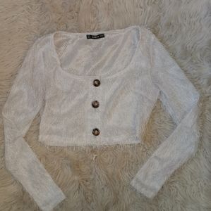 Fuzzy Button Up Crop Top